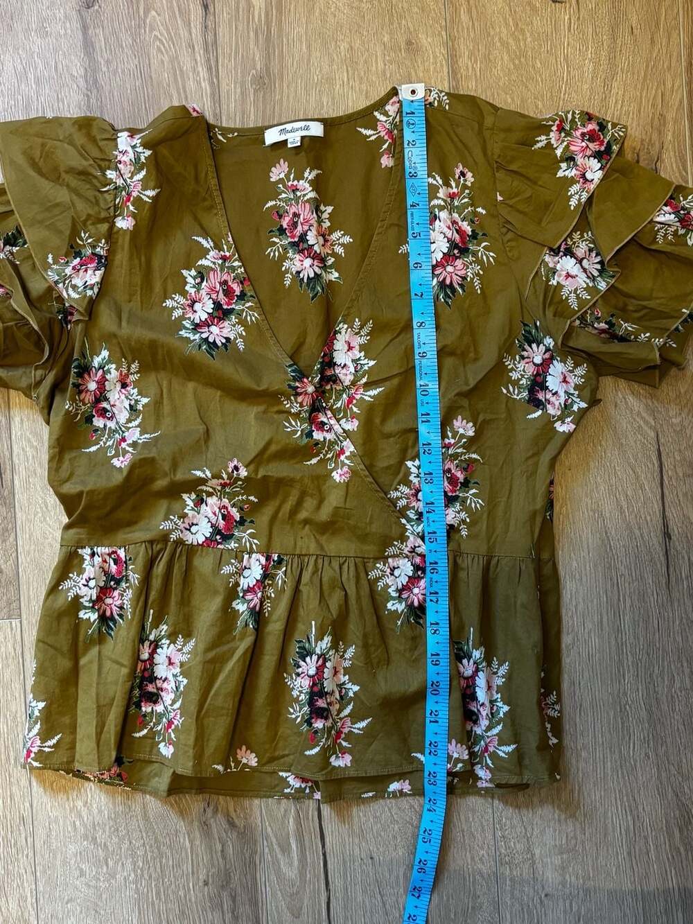 Madewell Ruffle-Sleeve Wrap Peplum Top in Floral Print Size 8 - Picture 6 of 6
